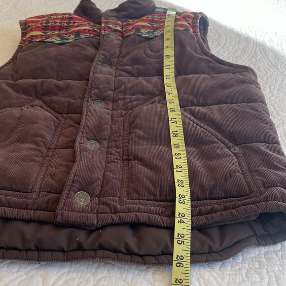 True Religion Aztec Puffer Vest Serape Yoke Men XL/TG Cotton Corduroy Brown Boho - Picture 13 of 16